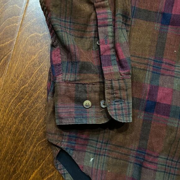 Basic Options Vintage Corduroy Plaid Flannel Brown Button Front Shirt Mens Large - Picture 4 of 9